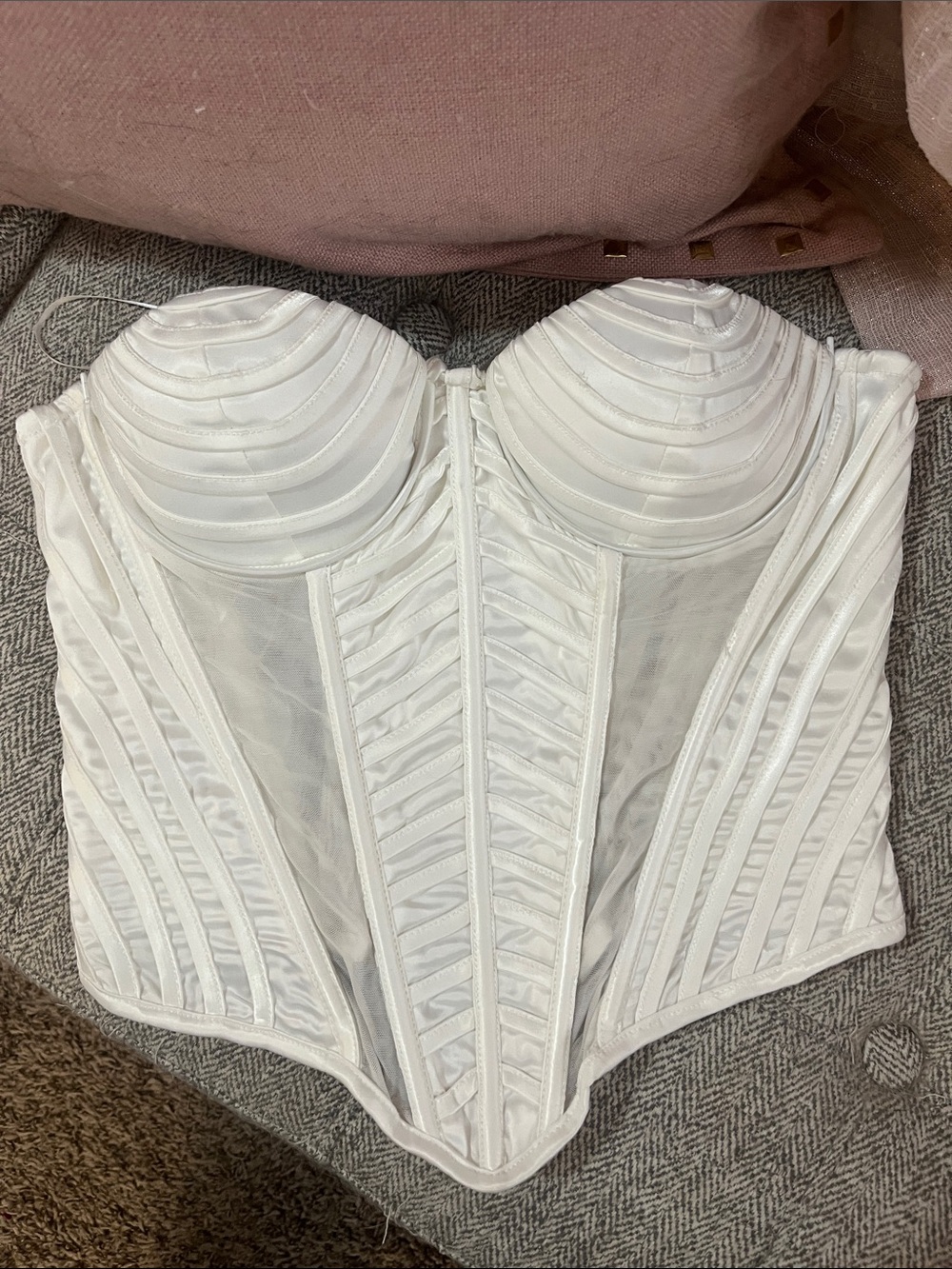 White Satin Boned Bustier Corset Top - Women